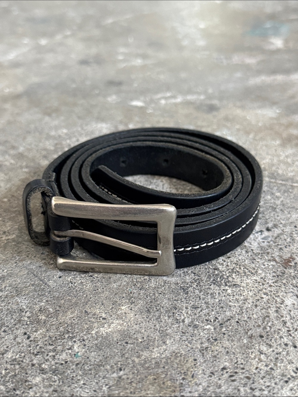 Black Leather Belt with Silver Buckle